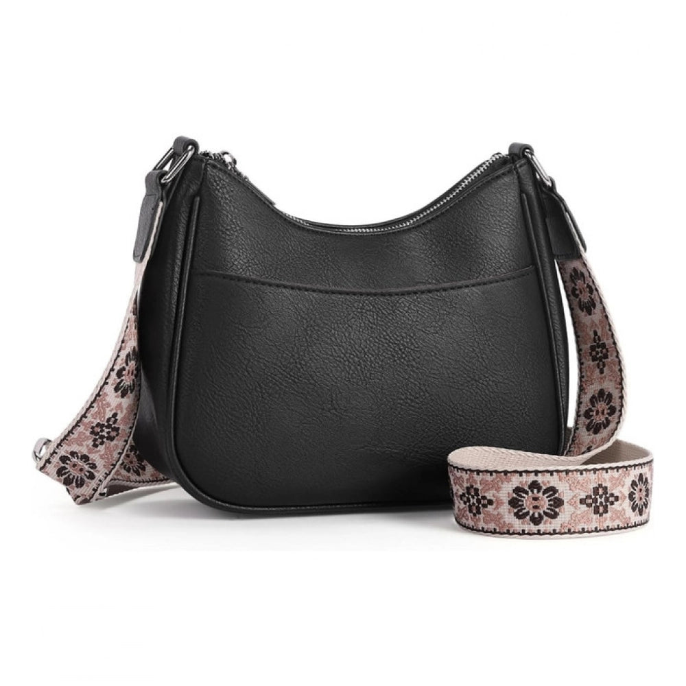 Women's Pu Leather Zipper Sling Bag — Black · 1BLK