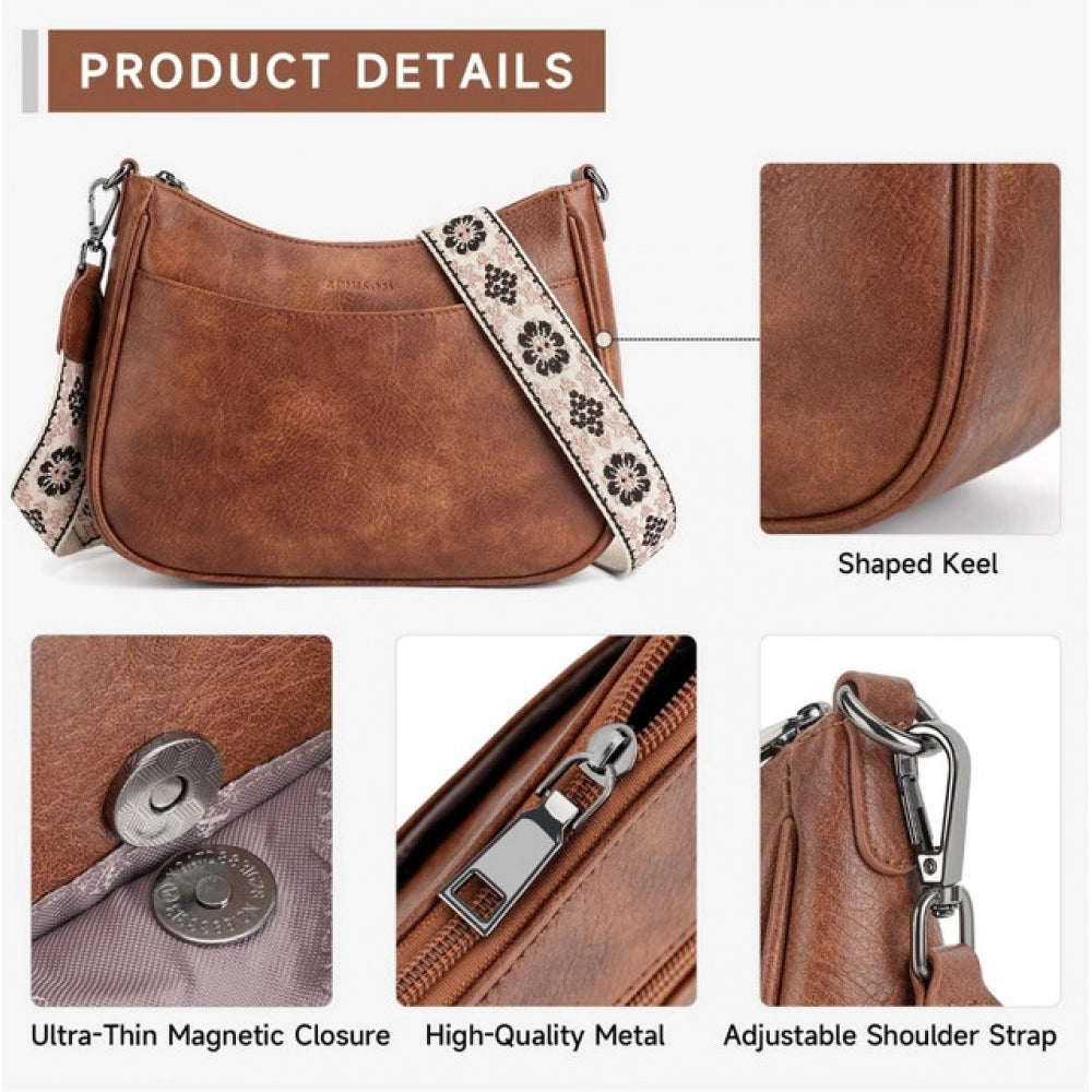 Women's Pu Leather Zipper Sling Bag · 1BRN