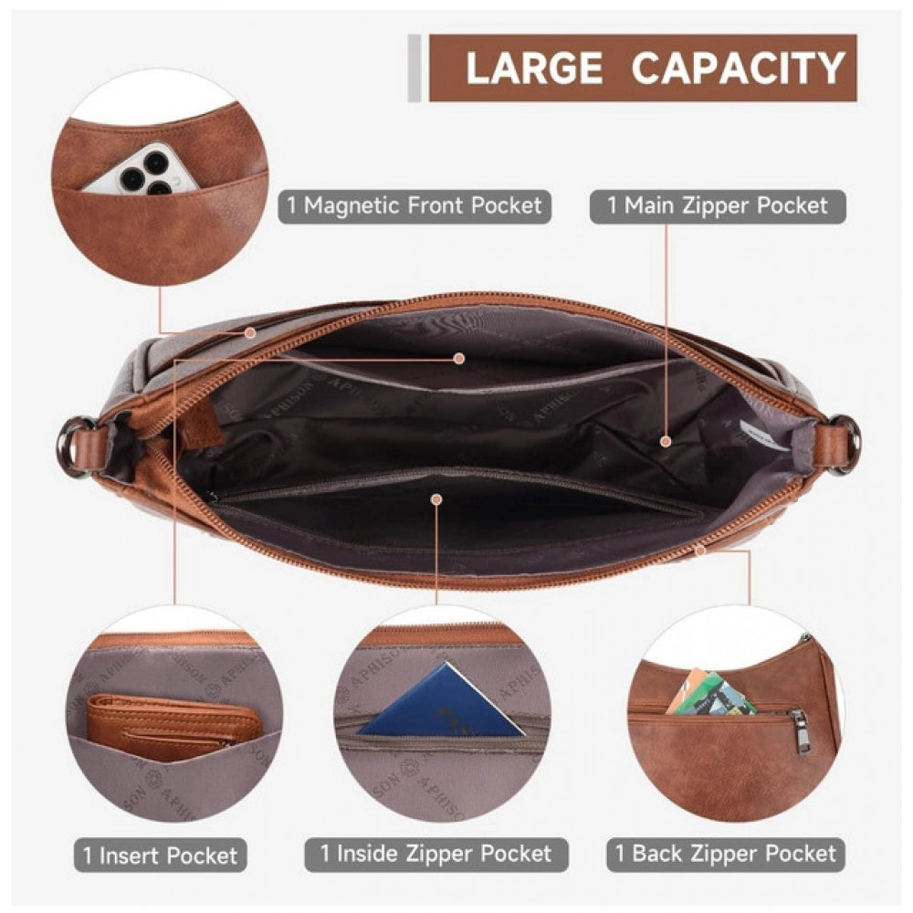 Women's Pu Leather Zipper Sling Bag · 1BRN
