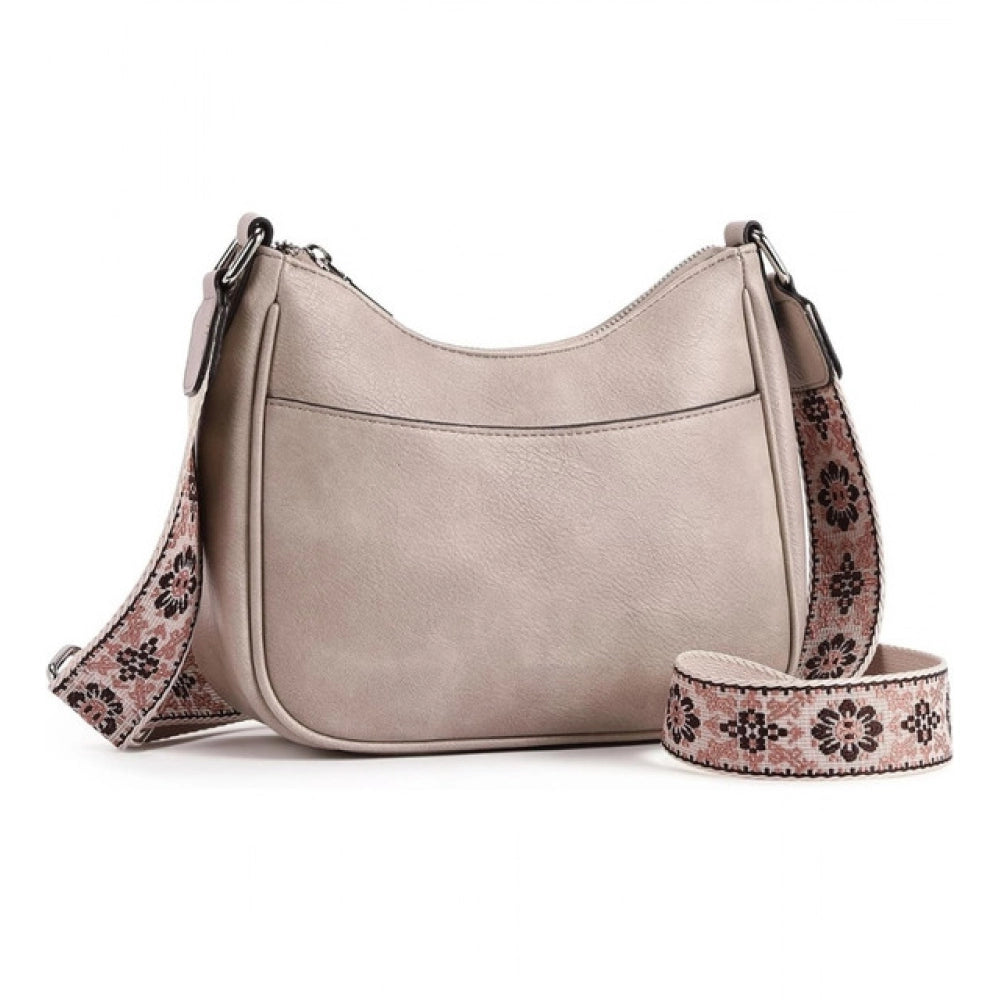 Women's Pu Leather Zipper Sling Bag — Beige · 1WHT
