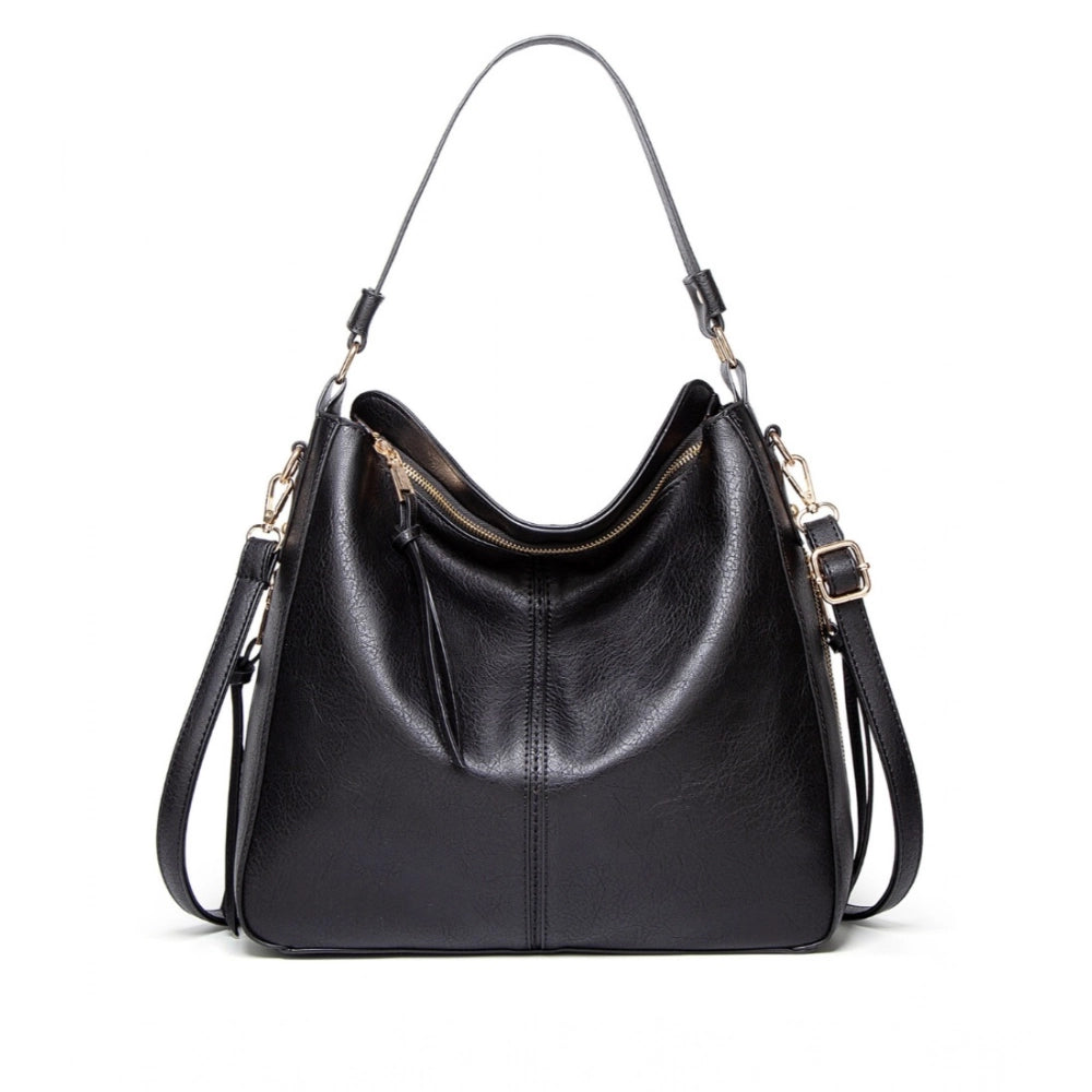 Women's Pu Leather Zipper Handbag — Black · 4BLK
