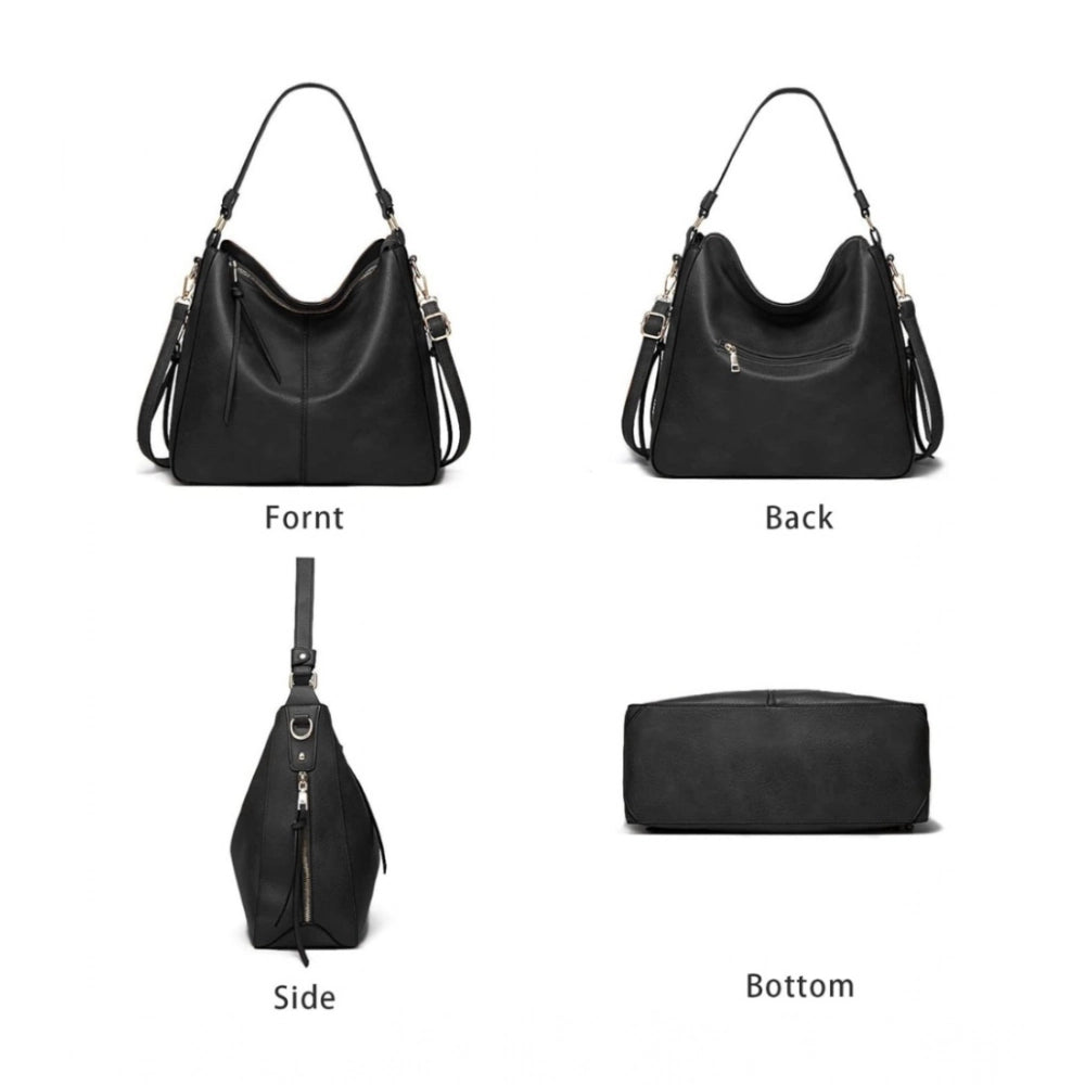 Women's Pu Leather Zipper Handbag — Black · 4BLK