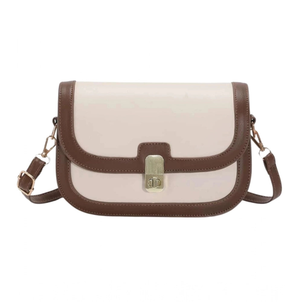 Women's Pu Leather Zipper Sling Bag — Beige · YN15