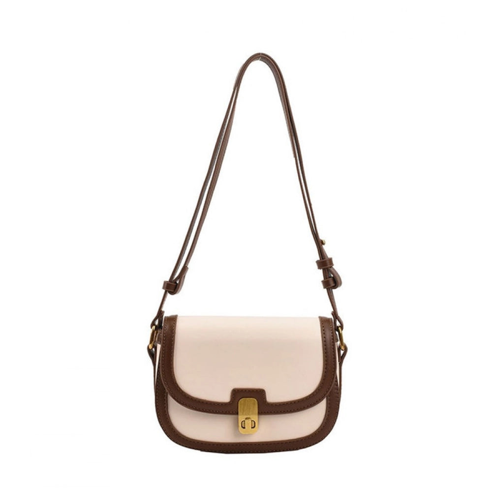 Women's Pu Leather Zipper Sling Bag — Beige · YN15