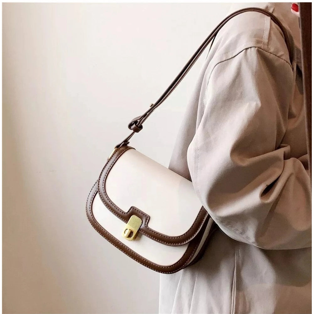 Women's Pu Leather Zipper Sling Bag — Beige · YN15