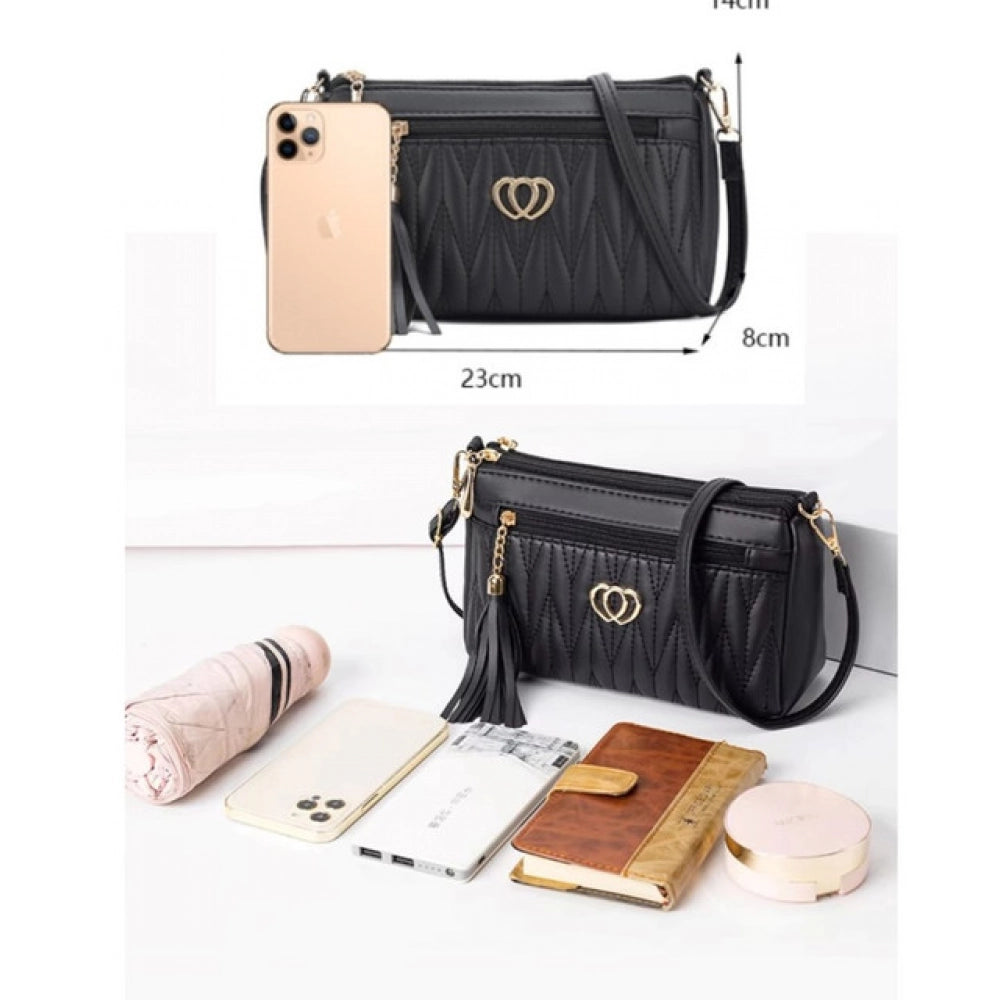 Women's Pu Leather Zipper Sling Bag — Black · 6BLK