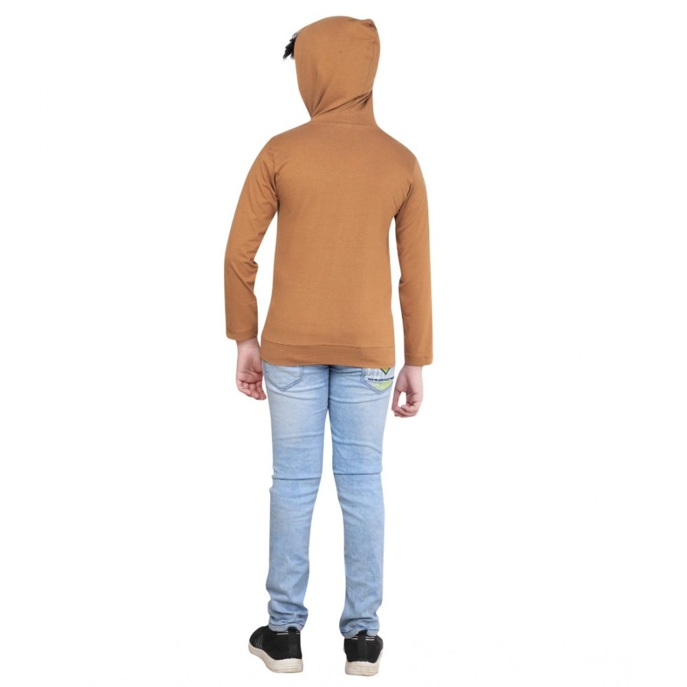 Boy's Cotton Printeded Hooded Neck Hoodies — Brown