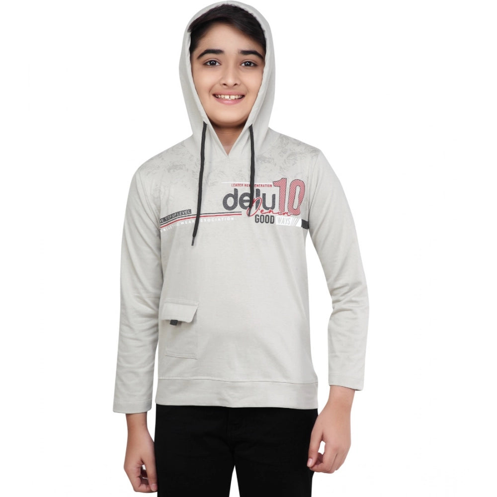 Boy's Cotton Printeded Hooded Neck Hoodies — Grey
