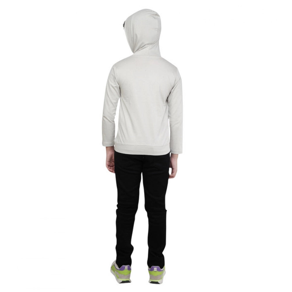Boy's Cotton Printeded Hooded Neck Hoodies — Grey
