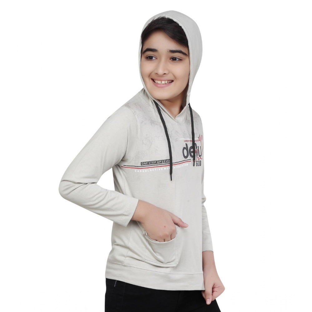 Boy's Cotton Printeded Hooded Neck Hoodies — Grey