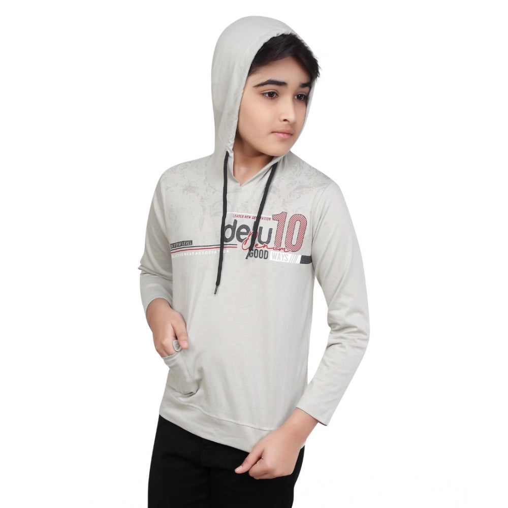 Boy's Cotton Printeded Hooded Neck Hoodies — Grey