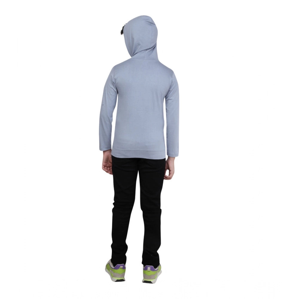Boy's Cotton Printeded Hooded Neck Hoodies — Steel Blue