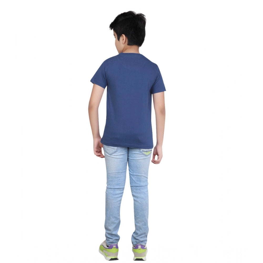 Boy's Cotton Grapic Printed Round Neck T-Shirt — Blue