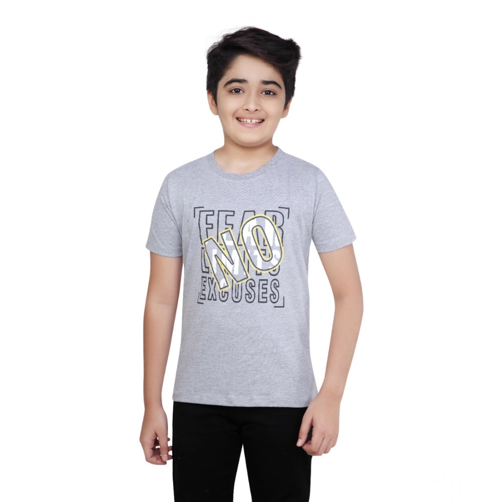 Boy's Cotton Grapic Printed Round Neck T-Shirt — Grey Melange