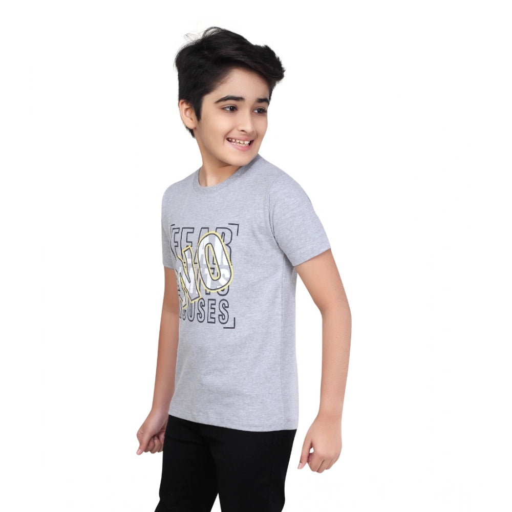 Boy's Cotton Grapic Printed Round Neck T-Shirt — Grey Melange
