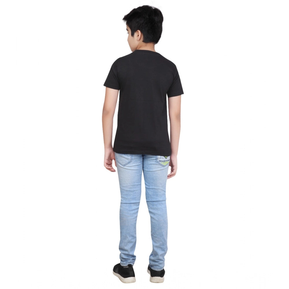 Boy's Cotton Grapic Printed Round Neck T-Shirt — Black