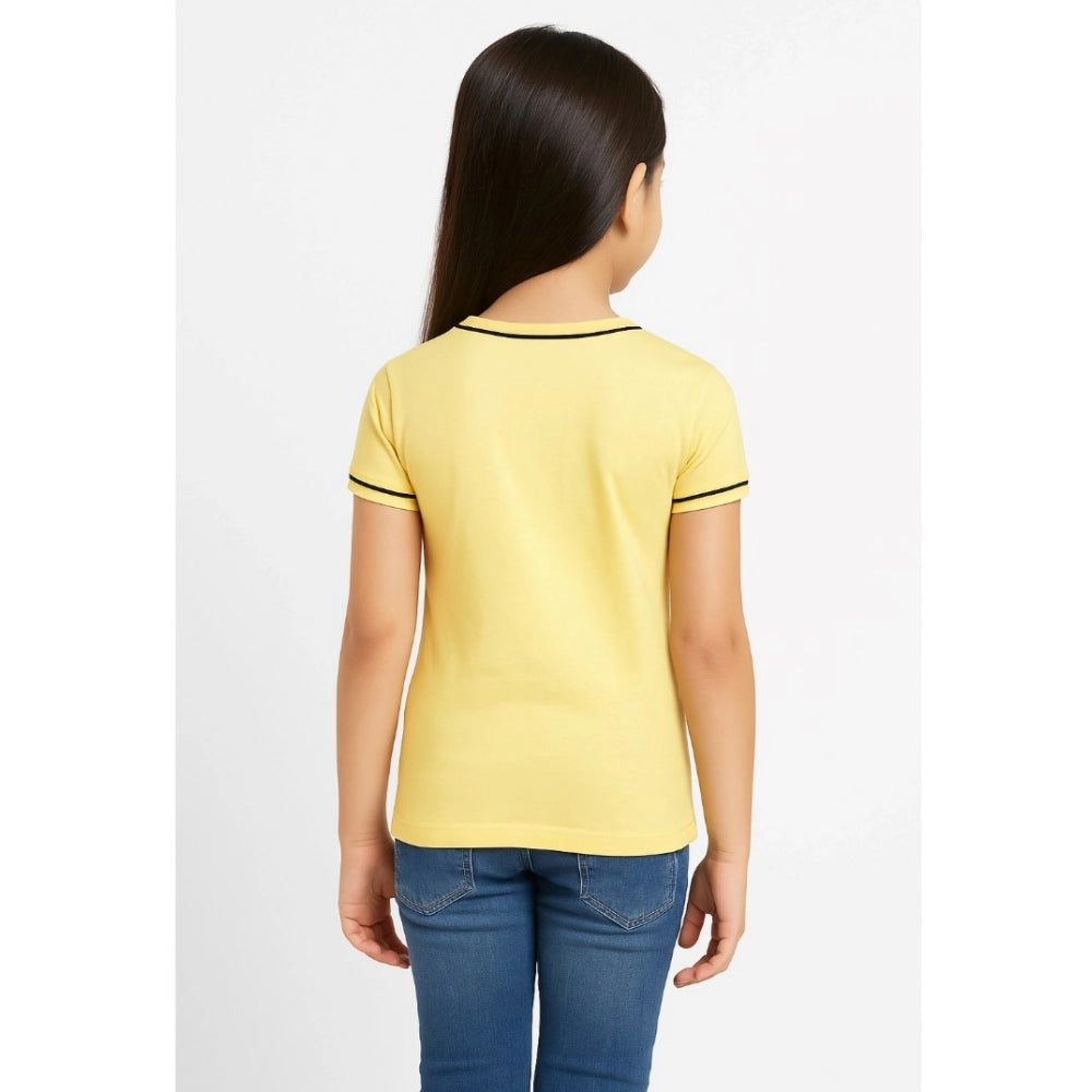Girl's Cotton Printeded Round Neck T-Shirt — Yellow