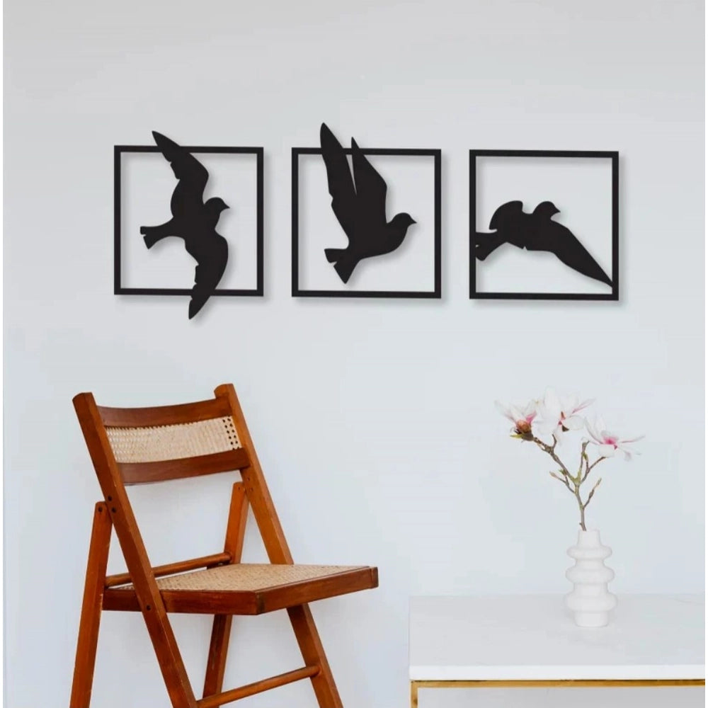 Birds In Frame Wooden Wall Decor – Set Of — Black
