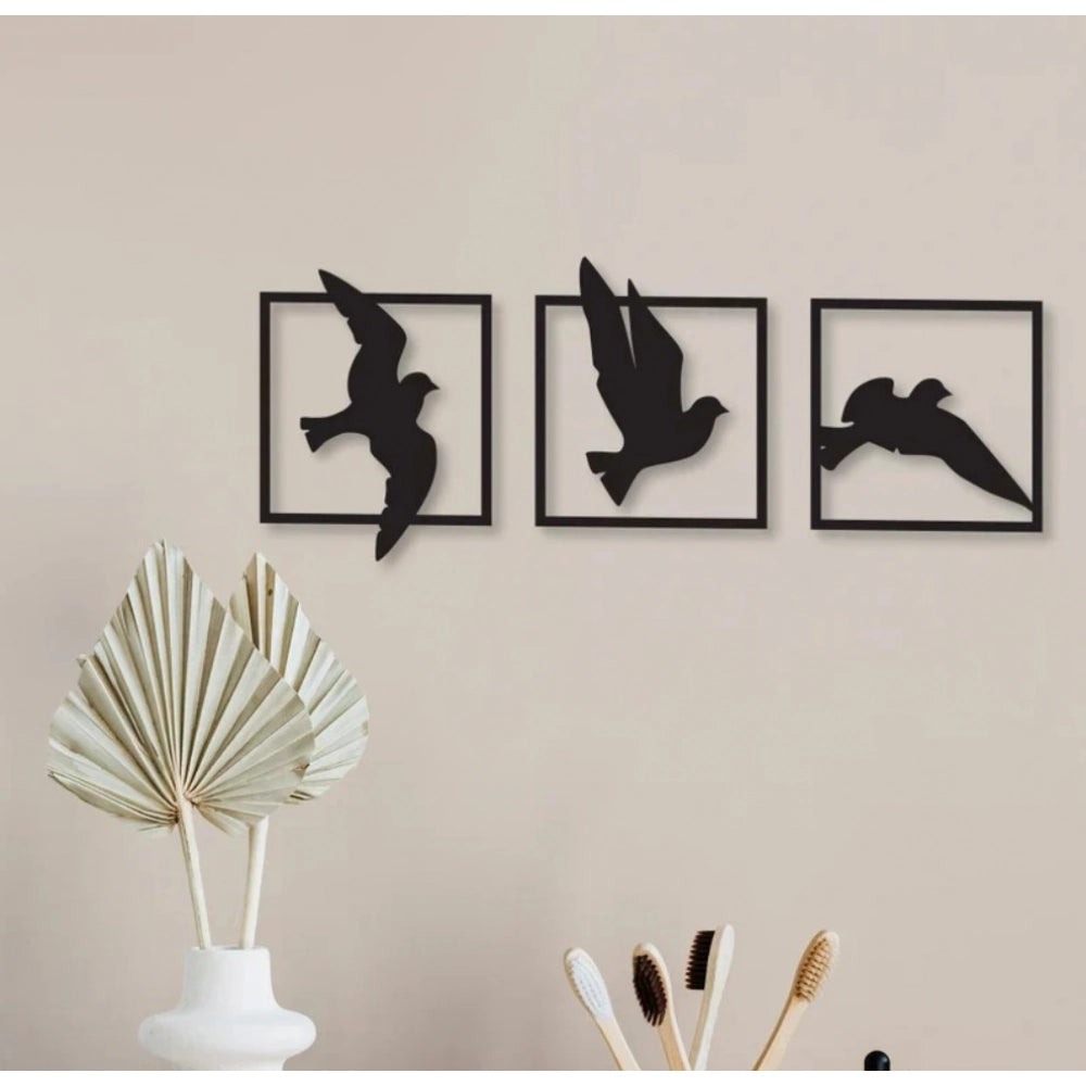 Birds In Frame Wooden Wall Decor – Set Of — Black