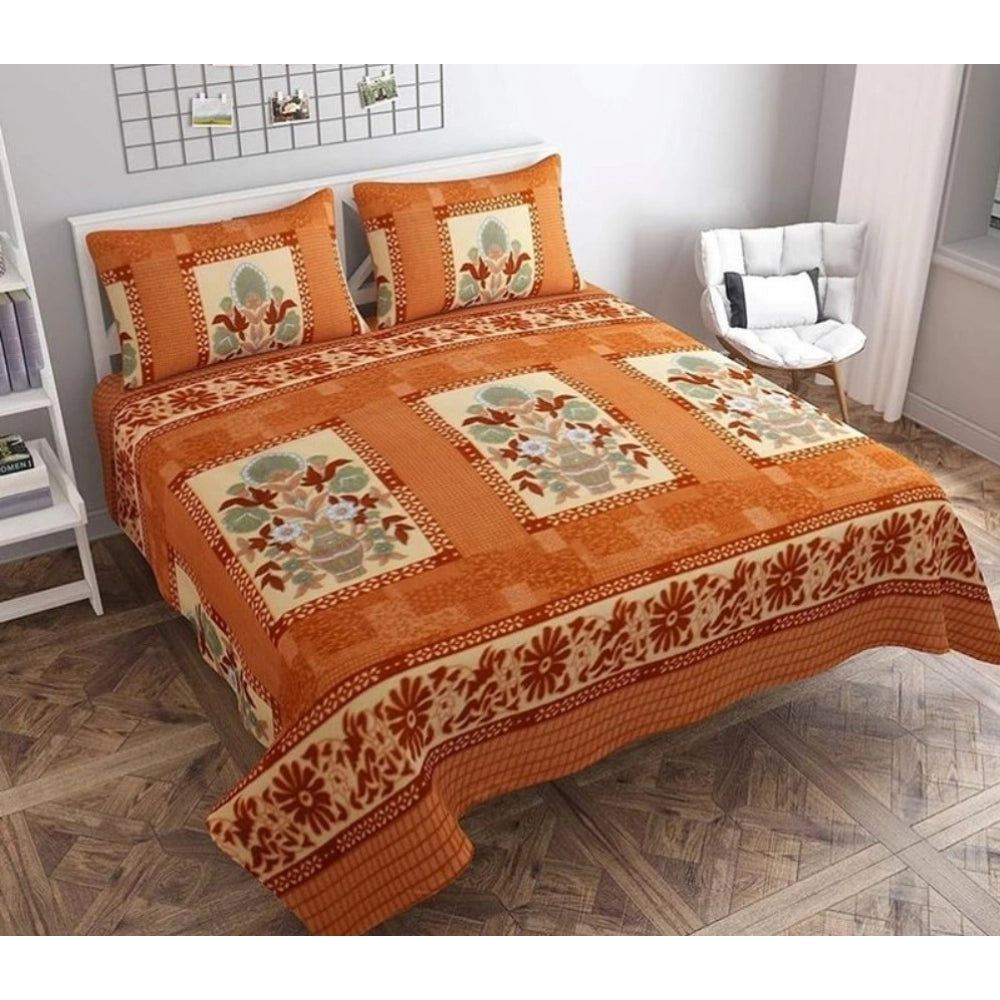 Fleece Floral Printed Double Polar Warm Bedsheet — Orange