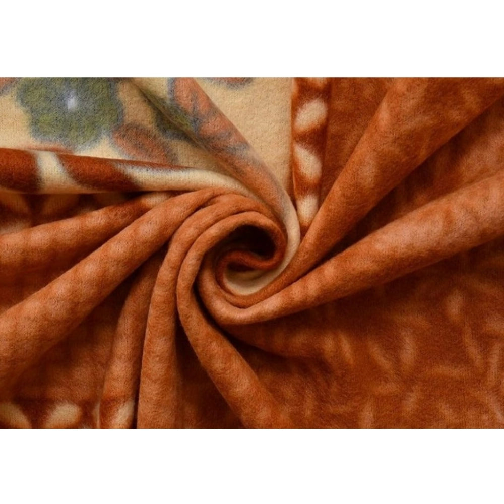 Fleece Floral Printed Double Polar Warm Bedsheet — Orange