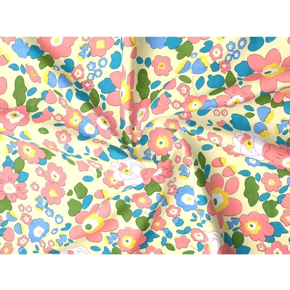 Cotton Blend Floral Printed Single Bedsheet — Yellow