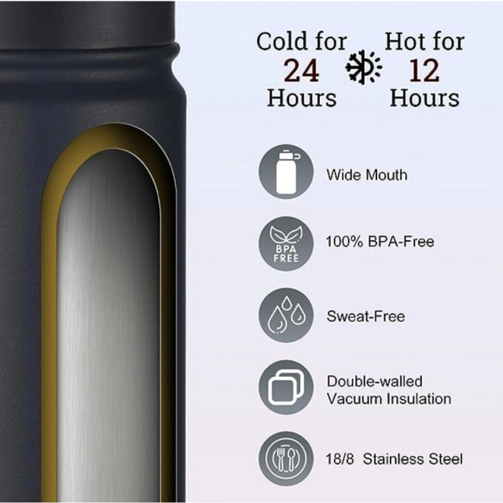 1000 ml Double Wall Insulated Stainless Steel Water Bottle — Black · 1000
