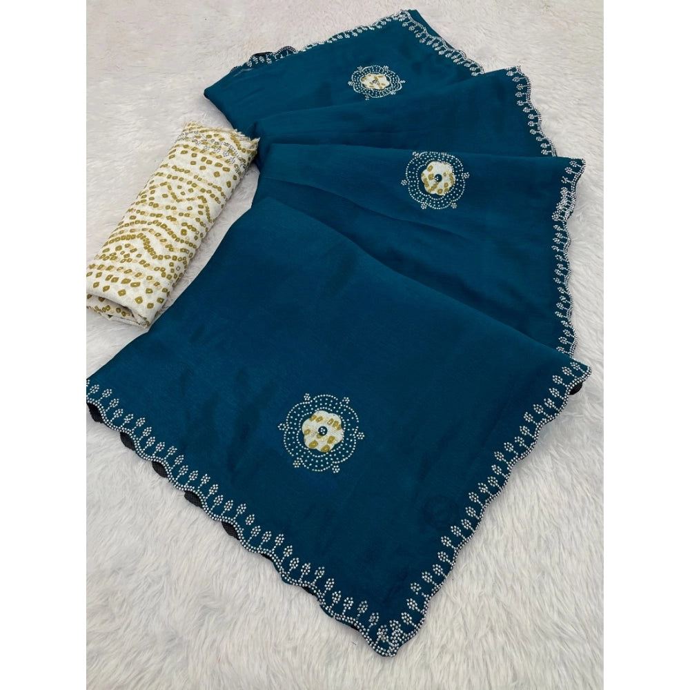 Women's Chiffon Butti Dotted Saree — Blue · _Ble