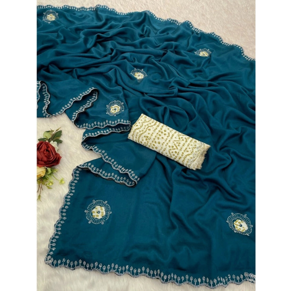 Women's Chiffon Butti Dotted Saree — Blue · _Ble