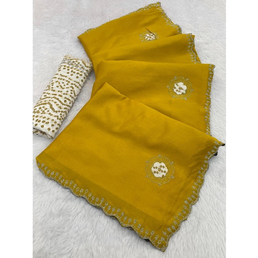Women's Chiffon Butti Dotted Saree — Yellow · _Ylw
