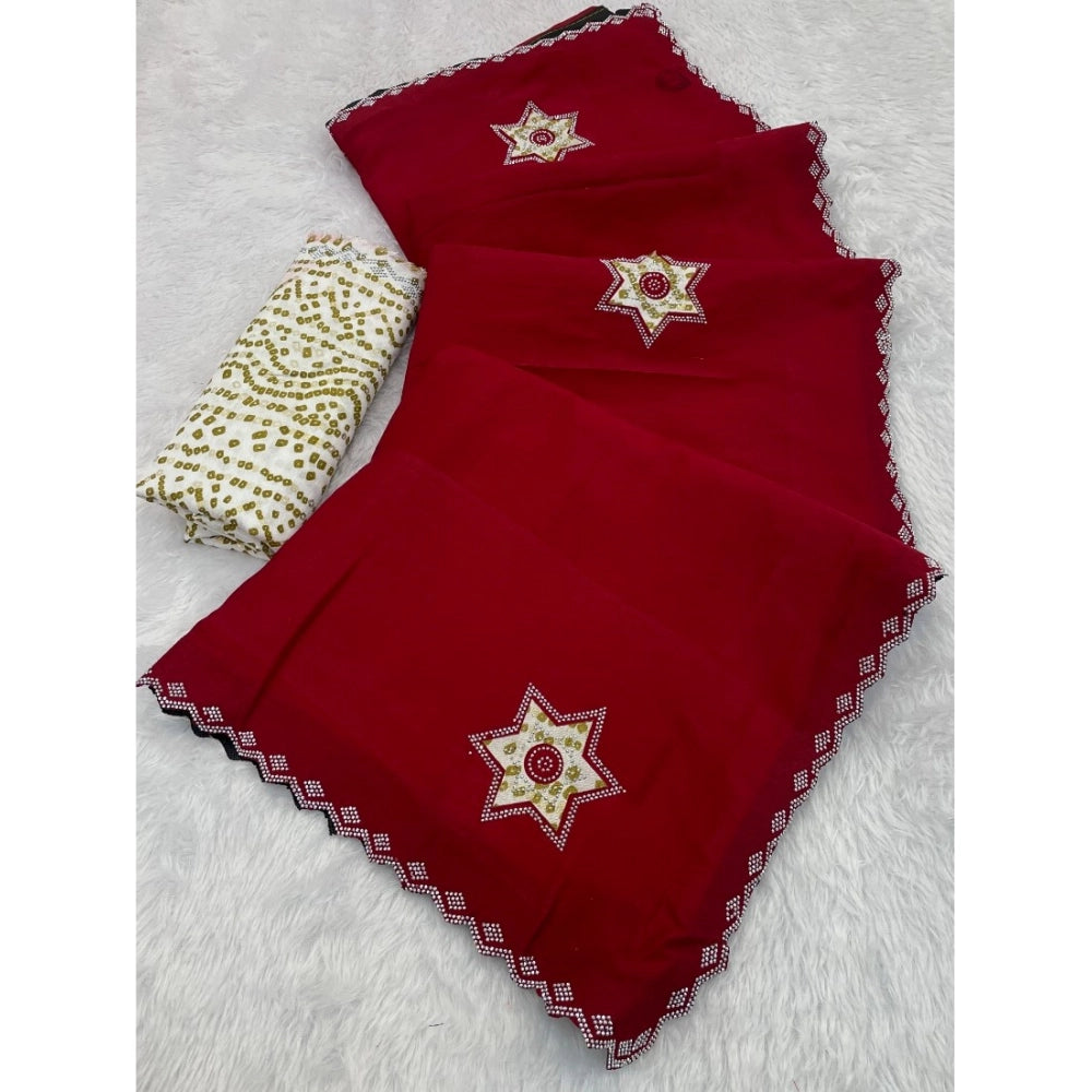 Women's Chiffon Butti Dotted Saree — Red · 1_Rd