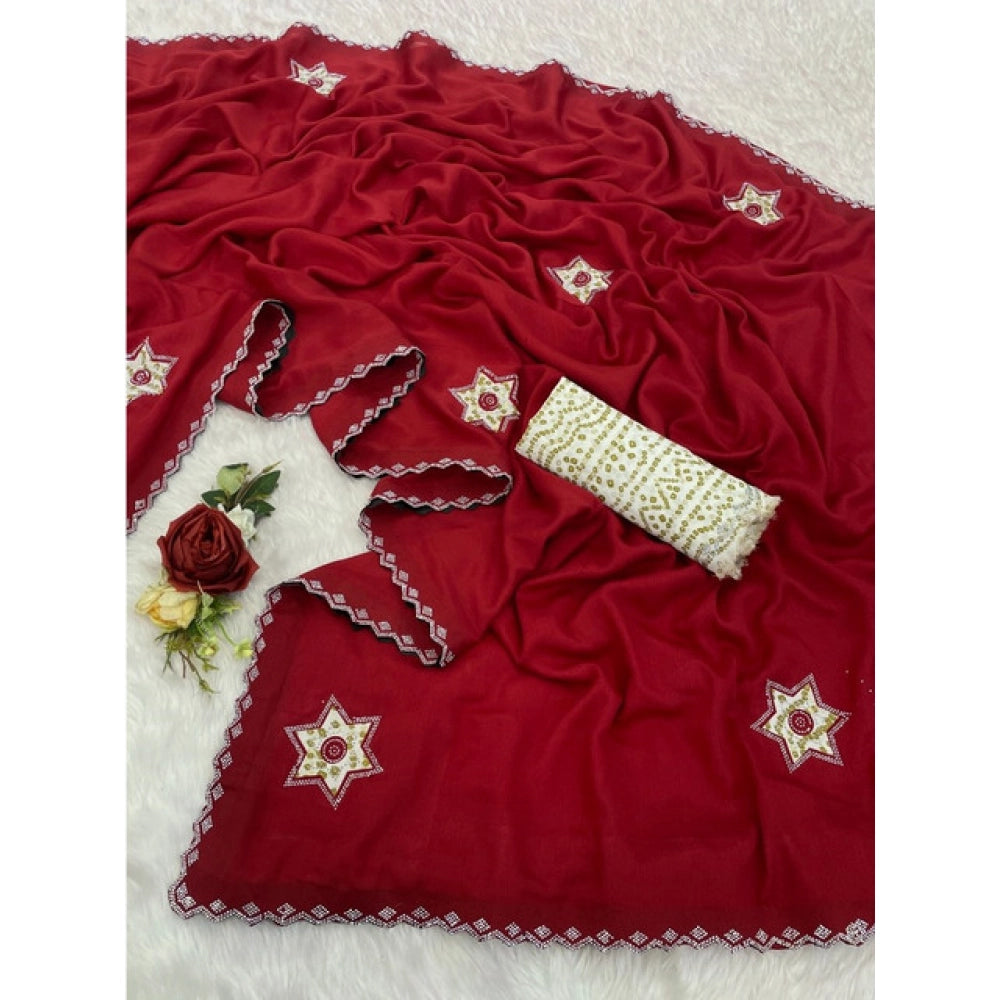 Women's Chiffon Butti Dotted Saree — Red · 1_Rd