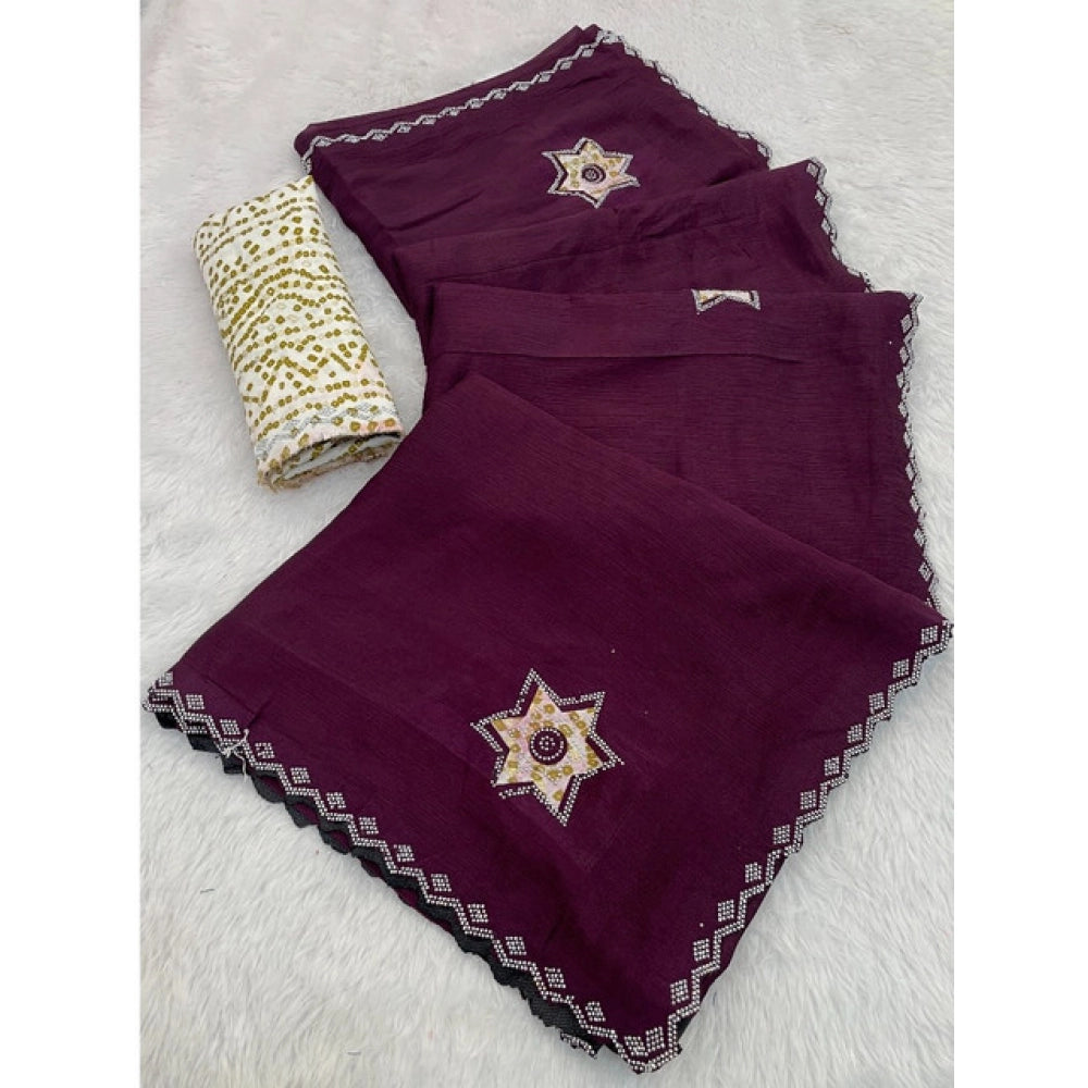 Women's Chiffon Butti Dotted Saree — Wine