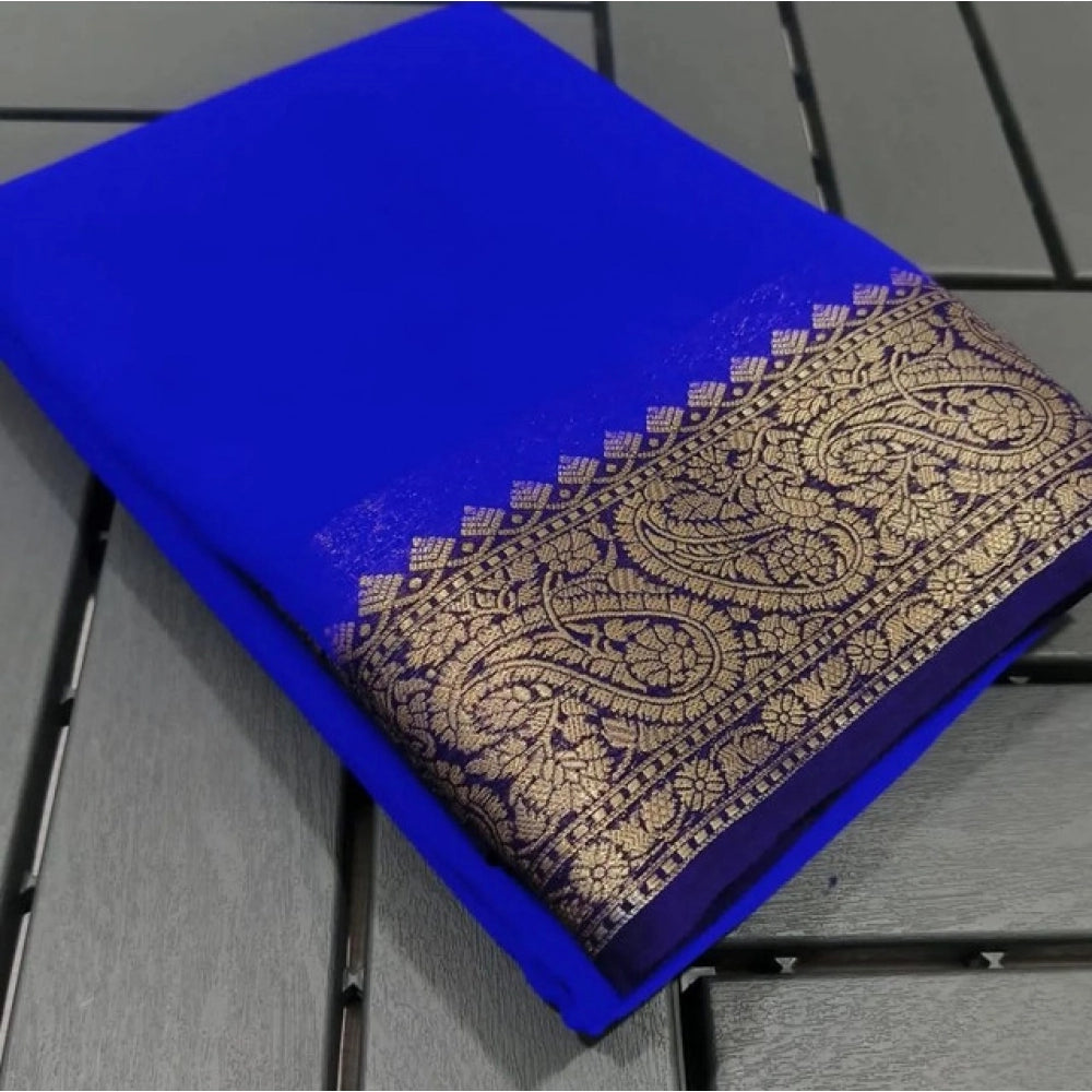 Women's Crepe Chit Pallu Solid Saree — Navy Blue · 1002