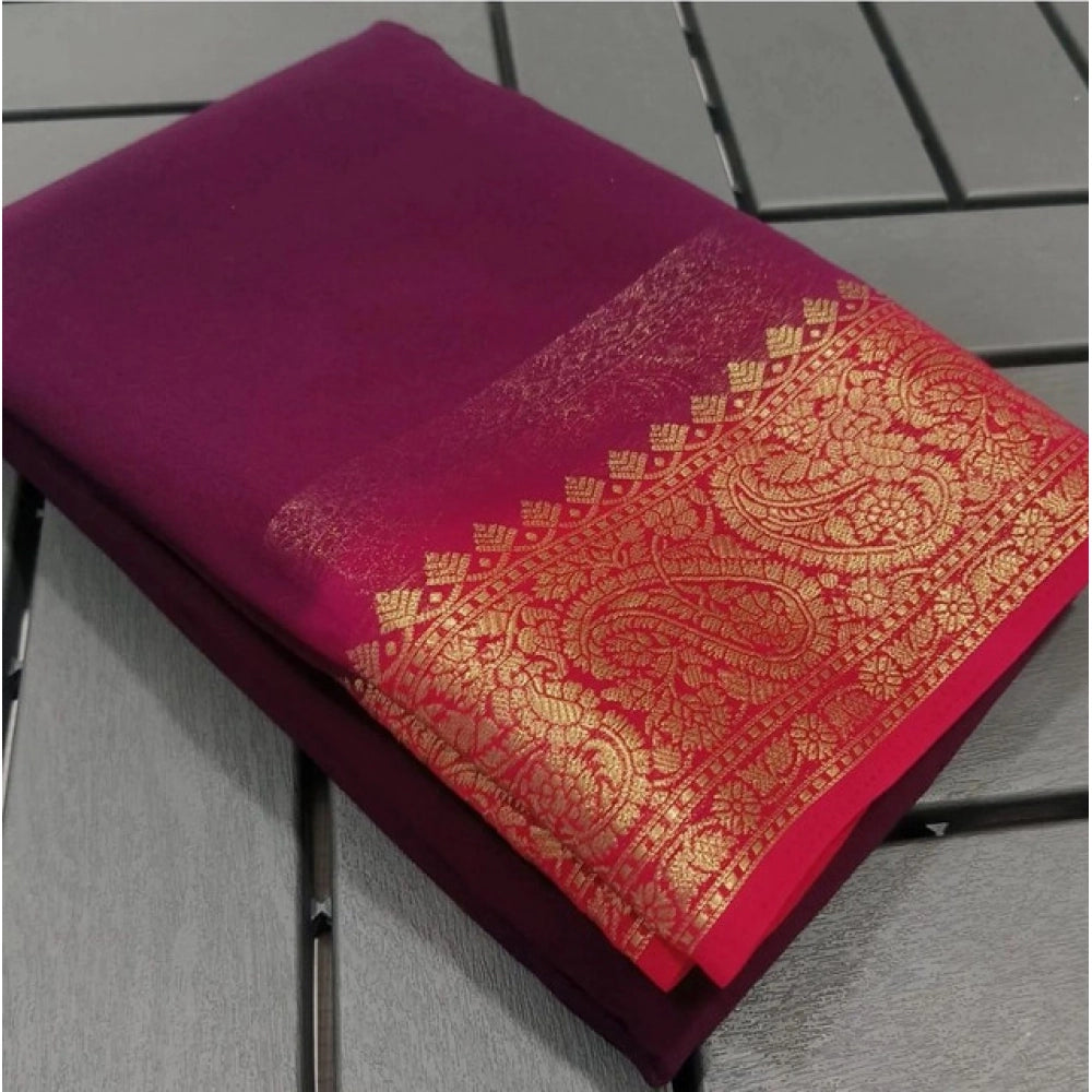 Women's Crepe Chit Pallu Solid Saree — Pink · 1006