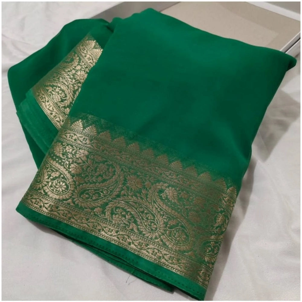 Women's Crepe Chit Pallu Solid Saree — Green · 1009