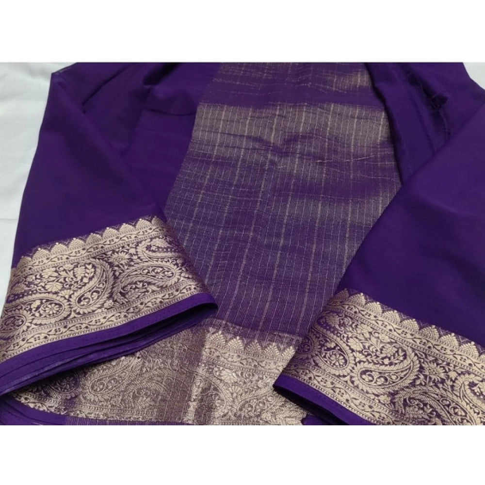 Women's Crepe Chit Pallu Solid Saree — Purple · 1011