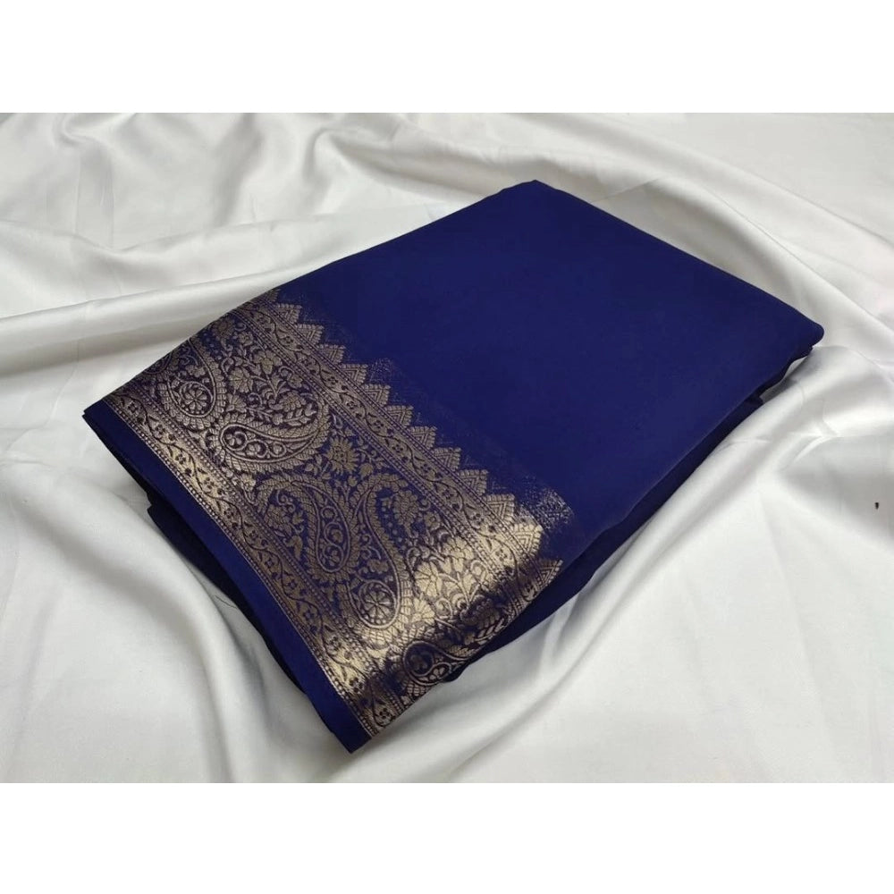 Women's Crepe Chit Pallu Solid Saree — Blue · 1013