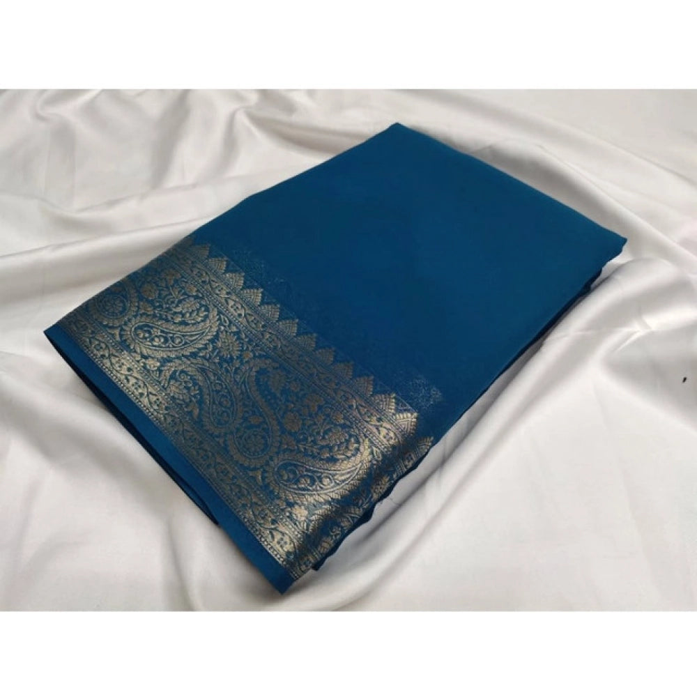 Women's Crepe Chit Pallu Solid Saree — Sea-Green