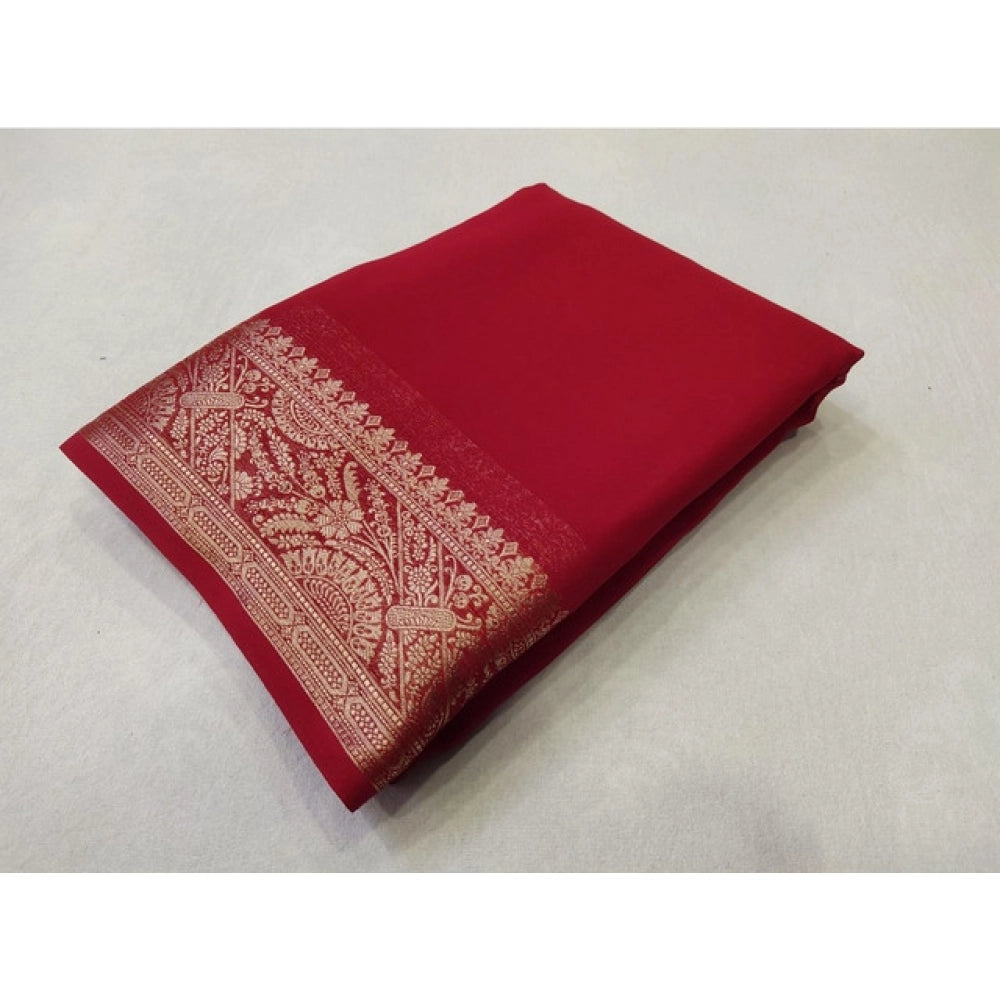 Women's Crepe Chit Pallu Solid Saree — Red · 1017