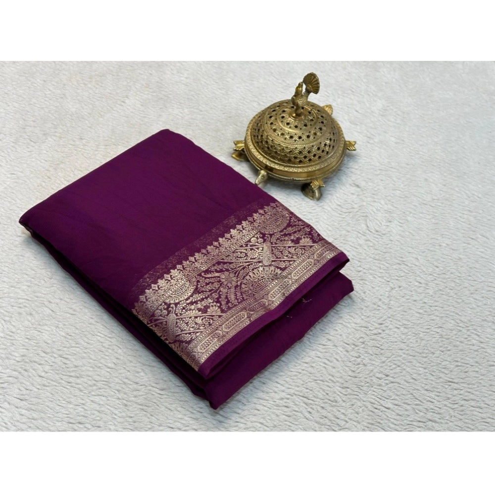 Women's Crepe Chit Pallu Solid Saree — Purple · 1021