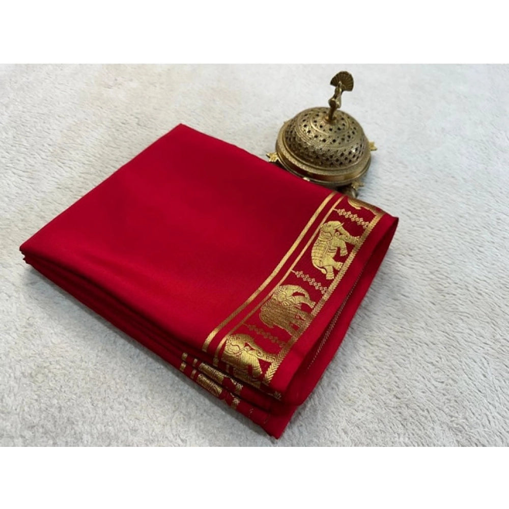 Women's Crepe Chit Pallu Solid Saree — Red · 1022