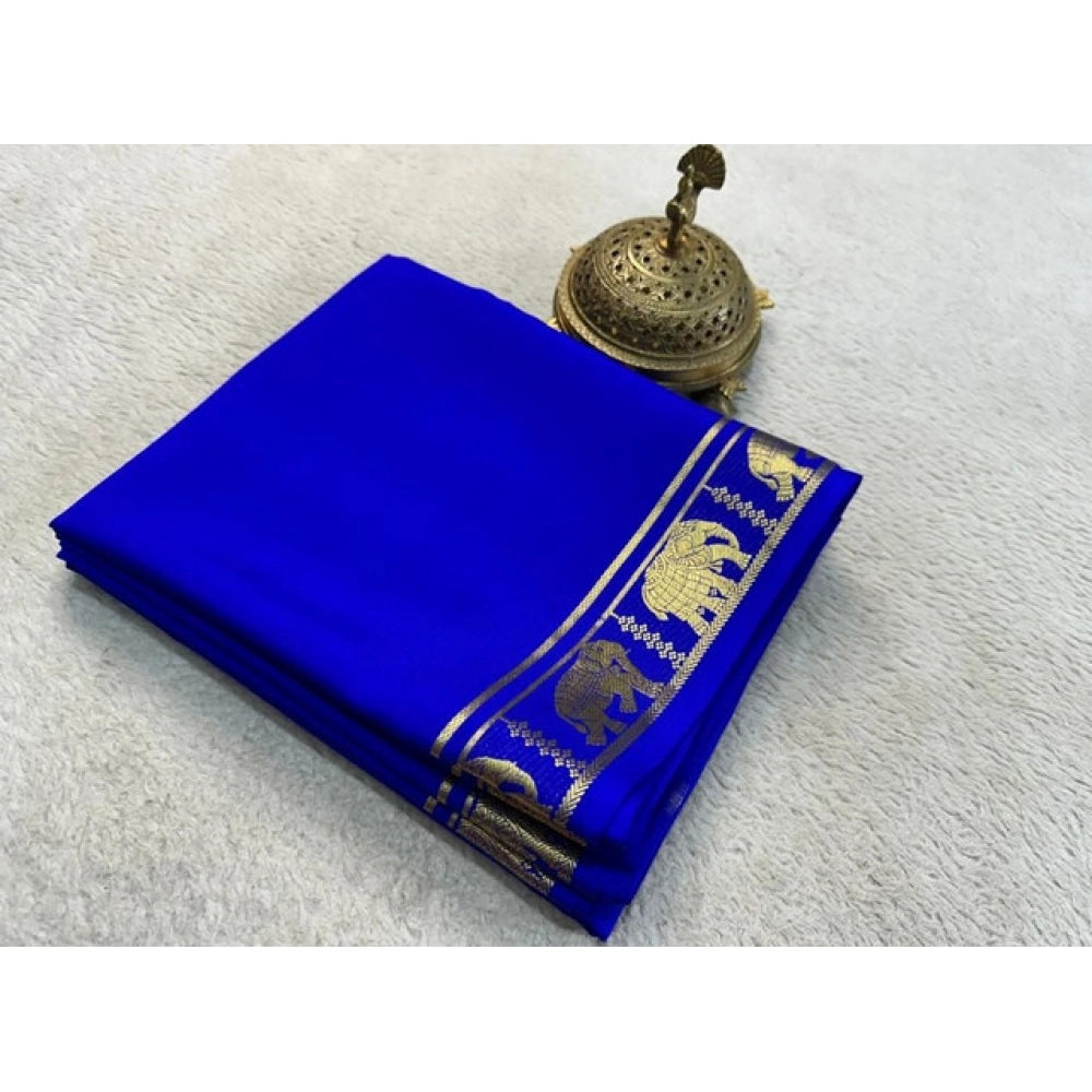 Women's Crepe Chit Pallu Solid Saree — Navy Blue · 1023