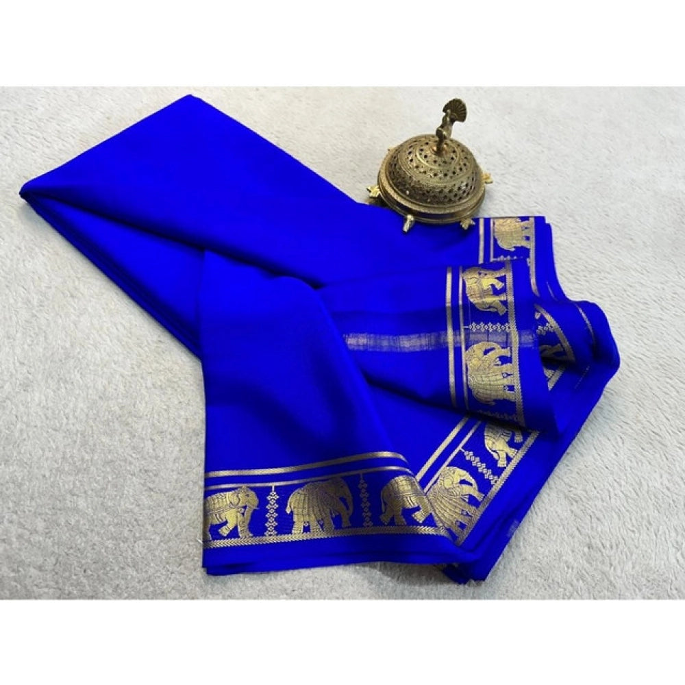 Women's Crepe Chit Pallu Solid Saree — Navy Blue · 1023
