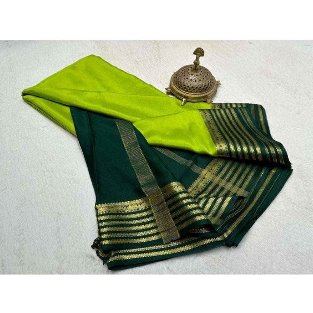 Women's Crepe Chit Pallu Solid Saree — Green · 1030