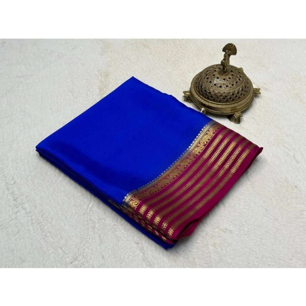 Women's Crepe Chit Pallu Solid Saree — Navy Blue · 1031