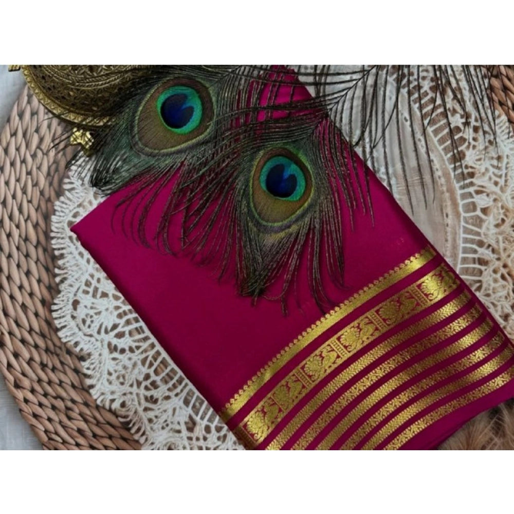 Women's Crepe Chit Pallu Solid Saree — Dark Pink