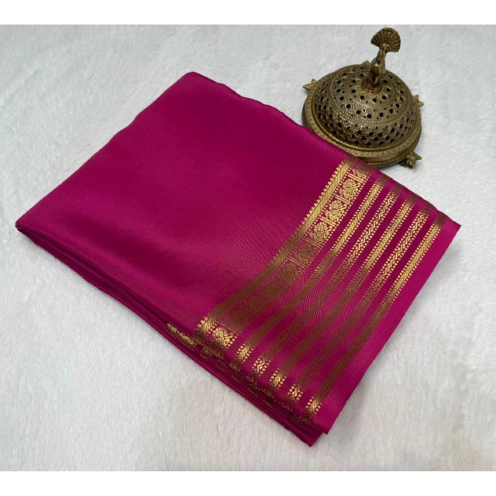 Women's Crepe Chit Pallu Solid Saree — Pink · 1039