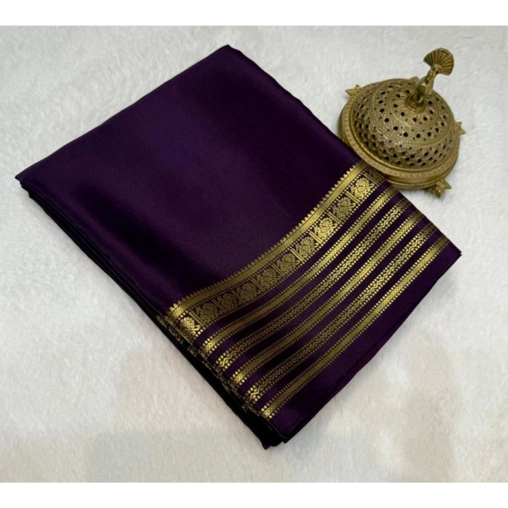 Women's Crepe Chit Pallu Solid Saree — Dark Purple · 1040