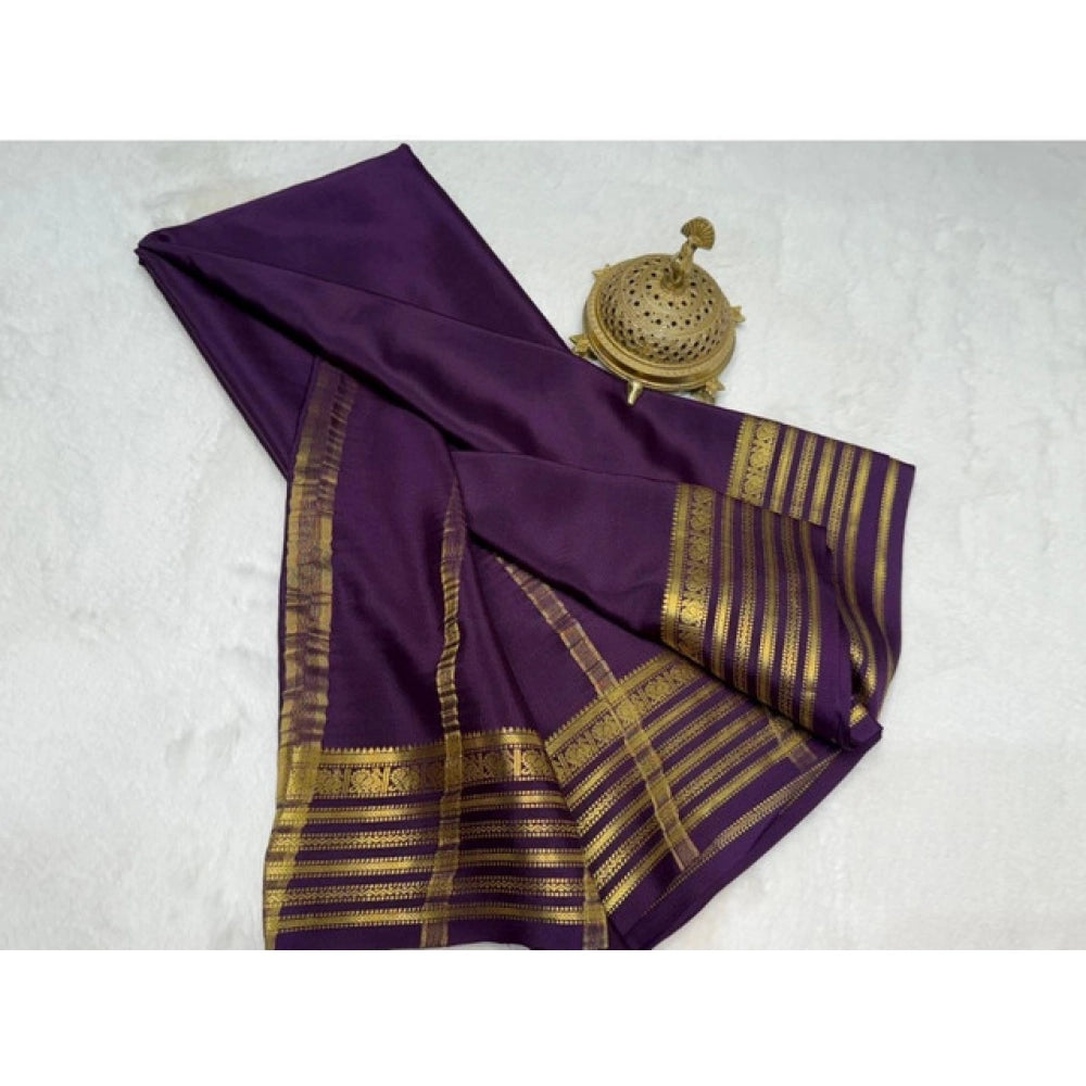 Women's Crepe Chit Pallu Solid Saree — Dark Purple · 1040